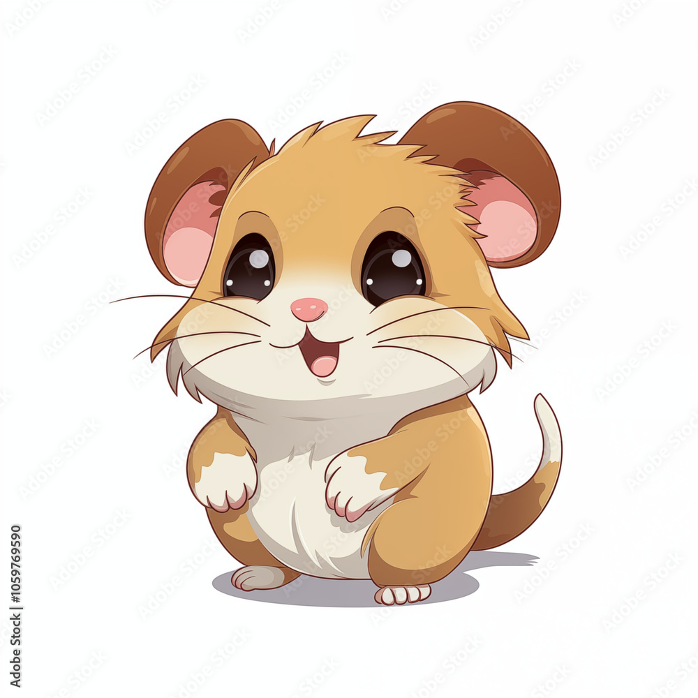 Obraz premium Cute cartoon hamster standing happily with a cheerful expression against a white background