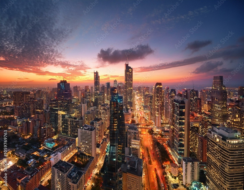 Obraz premium Urban Skyline with Sunset Colors