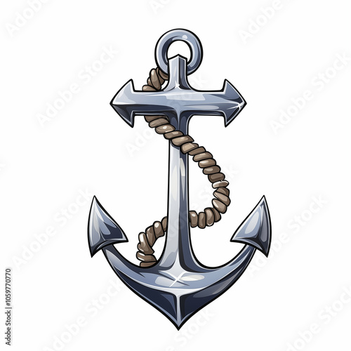 A stylized cartoon anchor entwined with rope showcasing nautical themes in vibrant colors photo