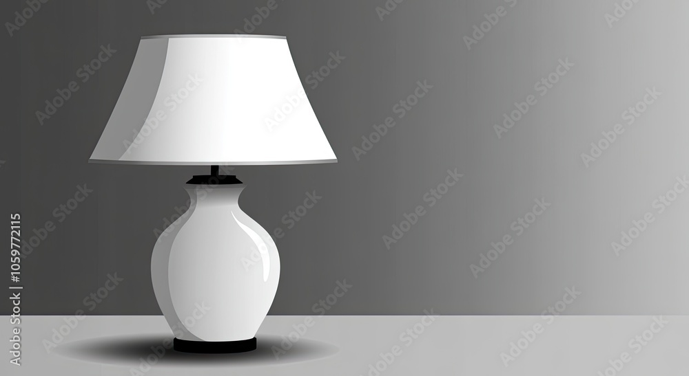 Simple, elegant table lamp casting a soft glow on a light gray background Simple, elegant table lamp casting a soft glow on a light gray background