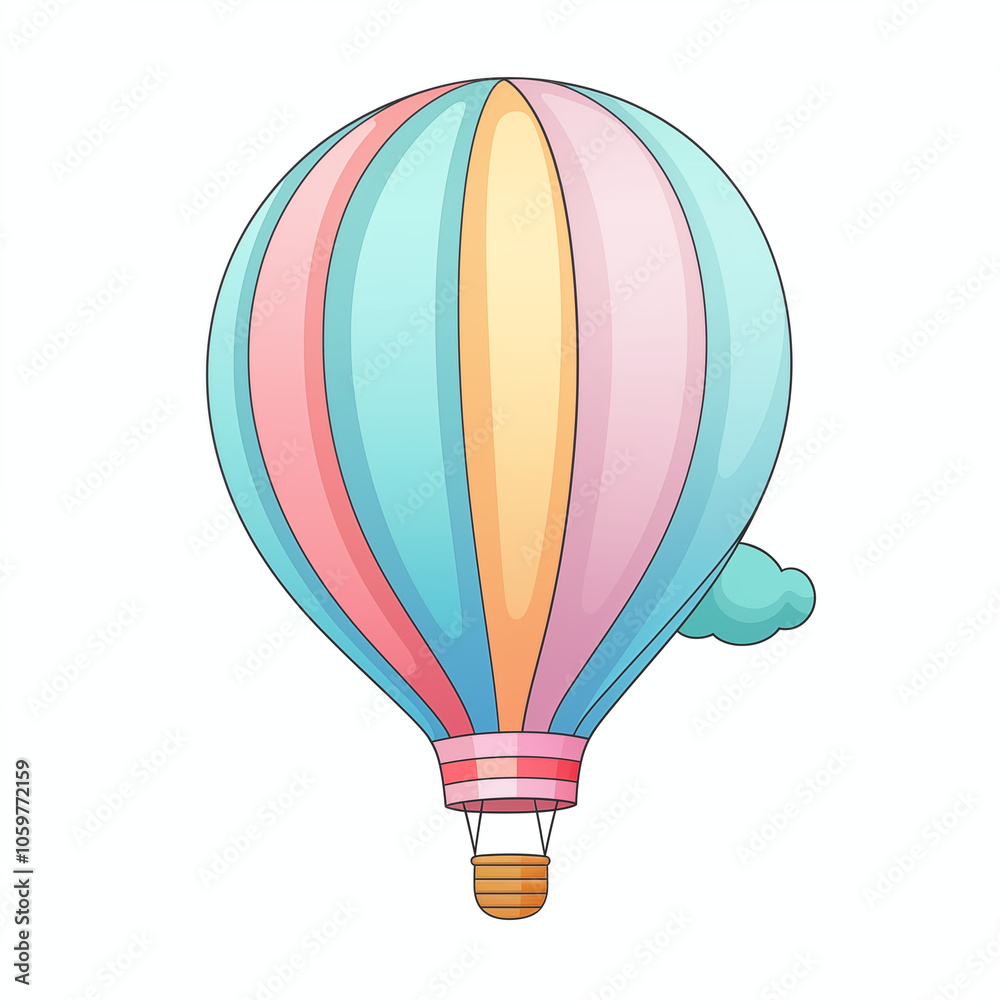 Fototapeta premium Colorful hot air balloon floating against a clear blue sky at a cheerful picnic event