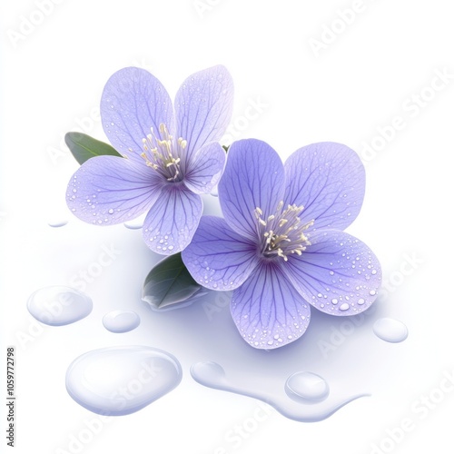 Dew-Kissed Purple Flowers with Delicate Petals and Fresh Water Droplets