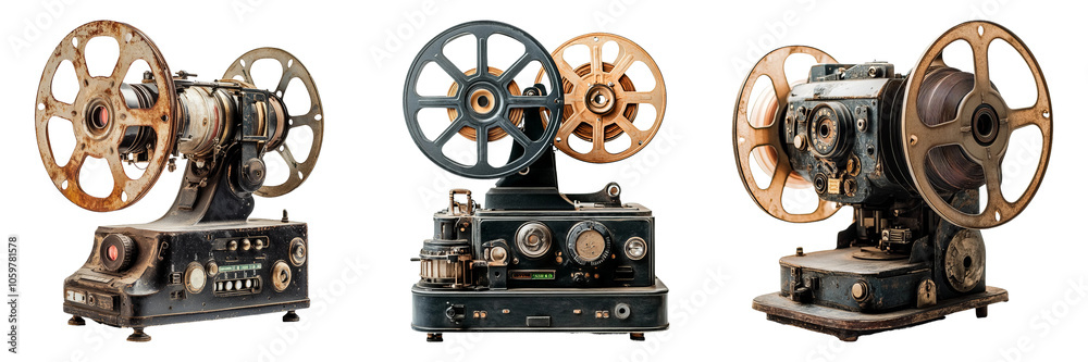 Fototapeta premium Vintage Film Projectors on Isolated Background