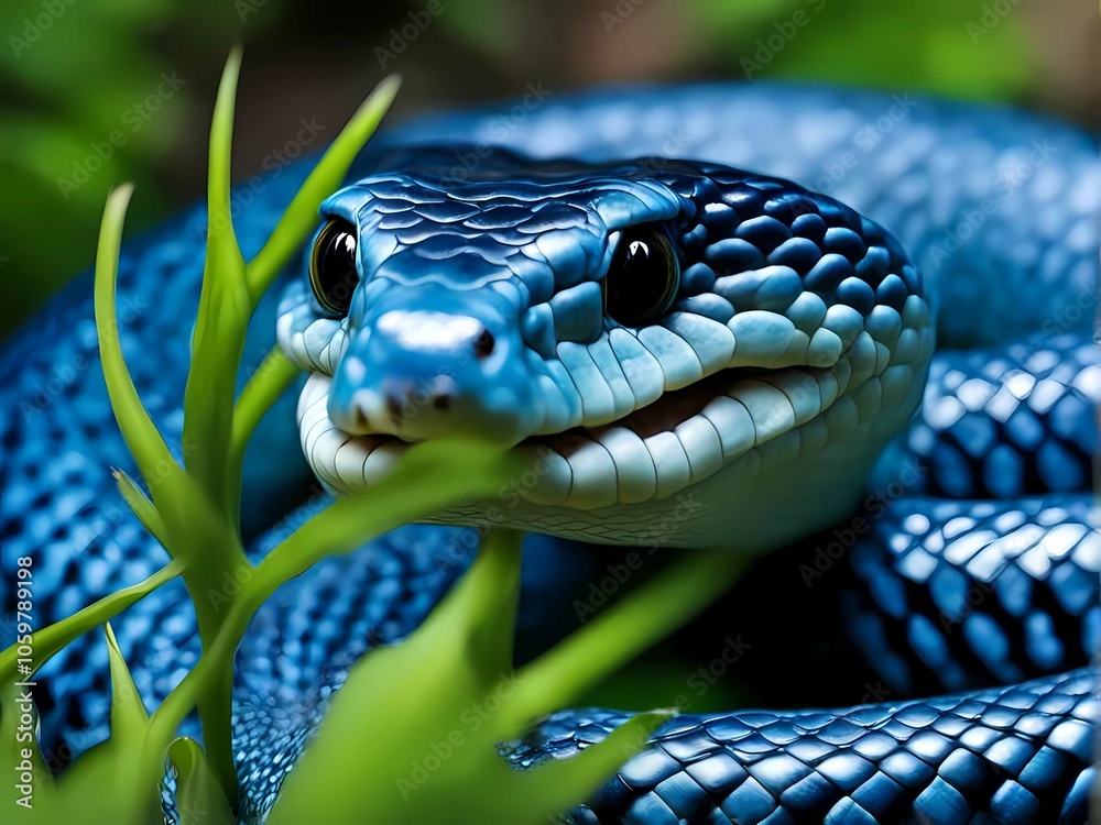 Obraz premium exotic scales, intense eyes, venomous predator in tropical jungle.