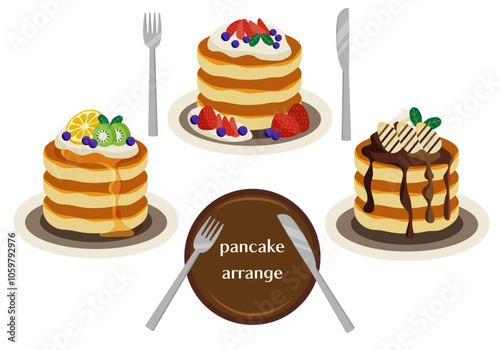 フルーツたっぷりパンケーキ3種類のイラストセット