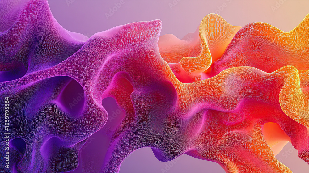 Obraz premium 3D render of an abstract background with a colorful gradient and waves of different shades of pink, purple, and orange
