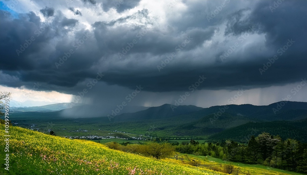 Fototapeta premium 雨が降っている風景