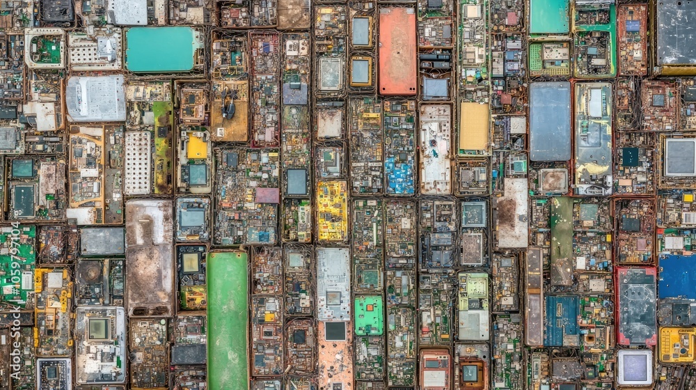 Fototapeta premium Aerial View of Circuit Boards and Electronic Components