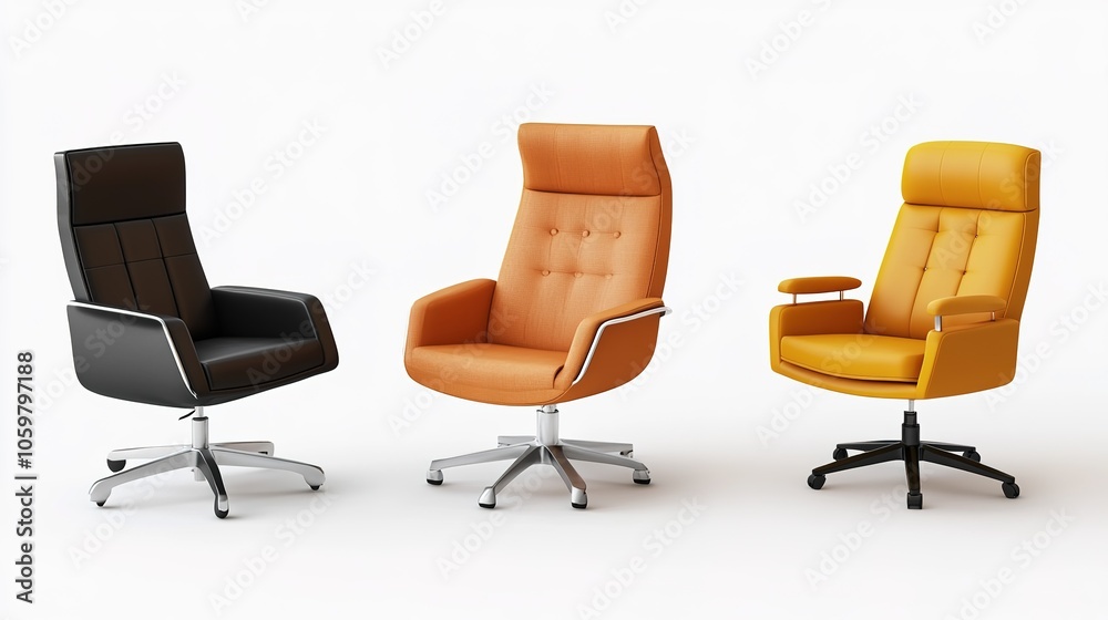 Obraz premium Realistic Yellow Armchair Vector Collection: Cozy and Comfortable Office Chair for Indoor Space Design, Perfect for Office Interior Furniture, Set Against a Clean White Background