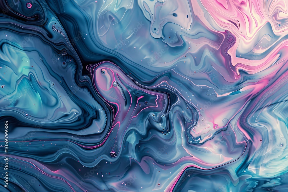 Fototapeta premium Abstract swirling colors in shades of blue, pink, and turquoise create a mesmerizing pattern resembling fluid art. Generative AI