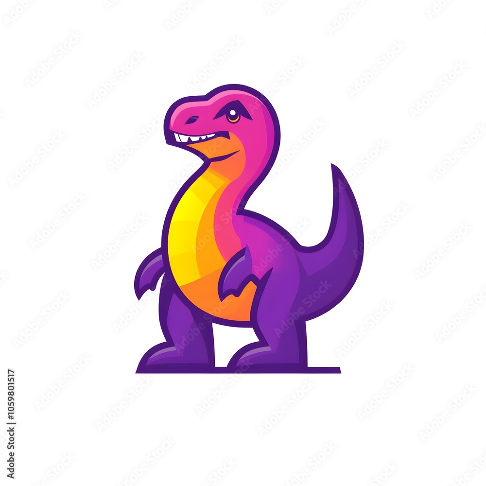 Fototapeta premium Cute Purple Cartoon Dinosaur T.-Rex Prehistoric Reptile Icon Symbol