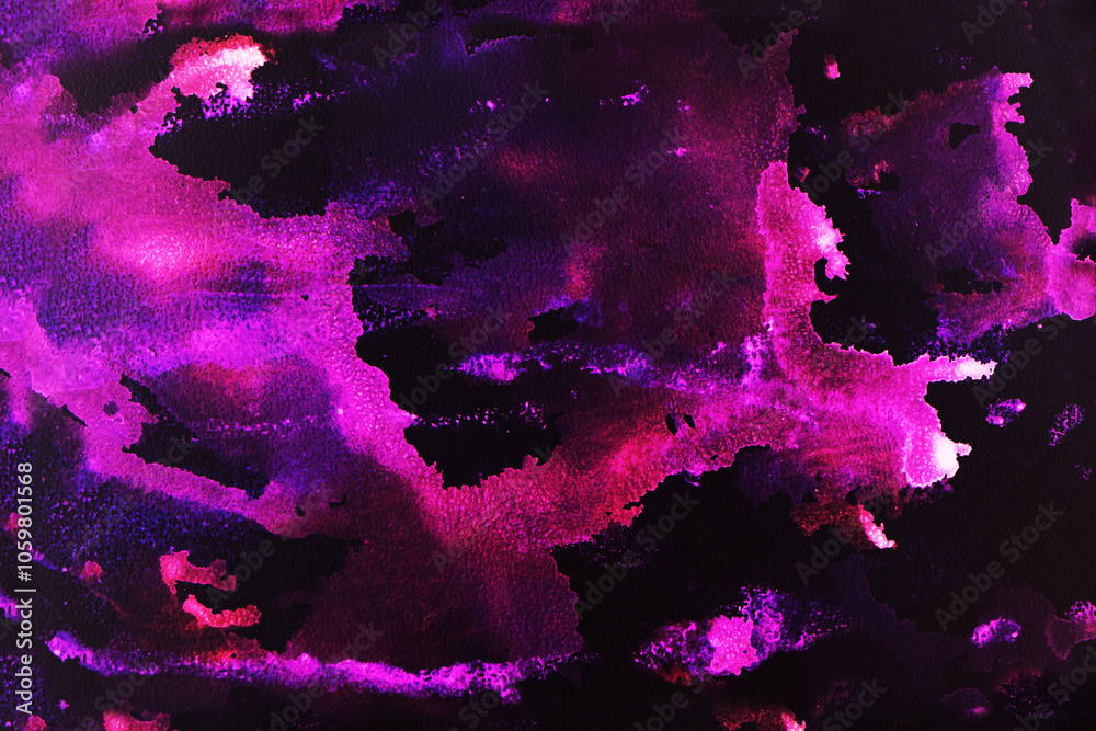 Black dark deep blue violet purple fuchsia magenta red pink white abstract watercolor paint background. Chaos daub. Fluid liquid explosion.Color gradient mix.Bright light neon.Fantasy magic night sky.