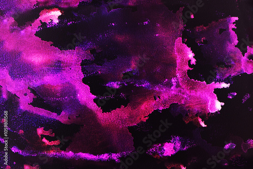 Black dark deep blue violet purple fuchsia magenta red pink white abstract watercolor paint background. Chaos daub. Fluid liquid explosion.Color gradient mix.Bright light neon.Fantasy magic night sky.