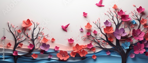 Colorful Paper Cut Flowers for Cancer Awareness Day photo