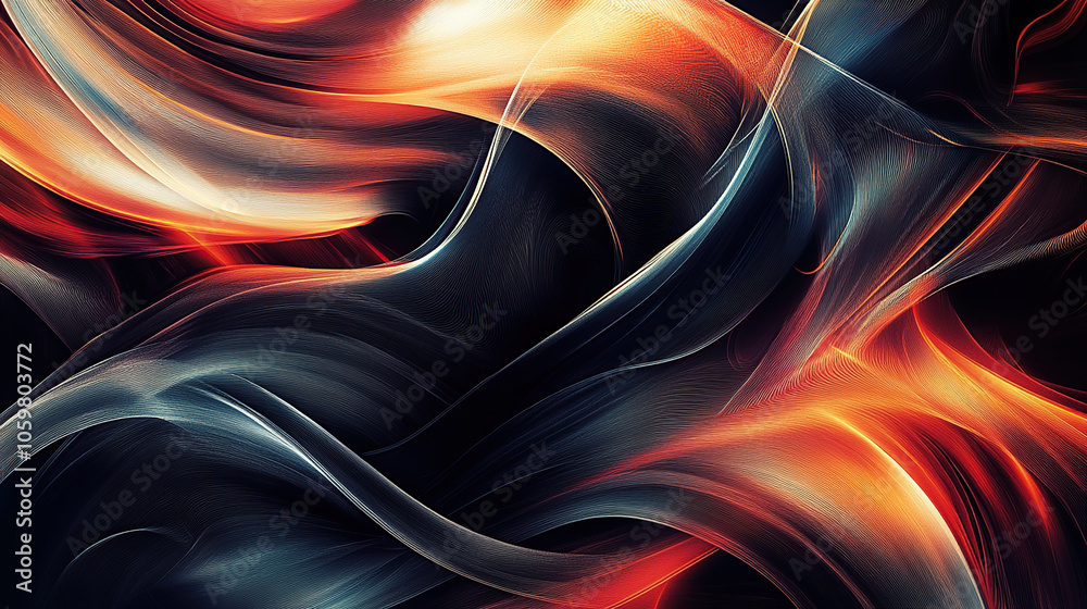 Naklejka premium A digital art composition featuring an abstract background with swirling lines of light and dark colors, creating a sense of movement and energy