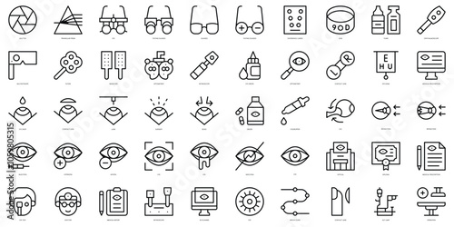 Set of simple outline optometrist Icons. Thin line art icons pack. Vector illustration
