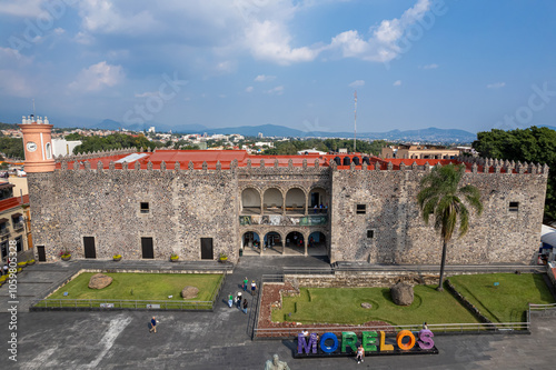 Aerial Drone View of Hernán Cortés Palace in Cuernavaca, Mexico