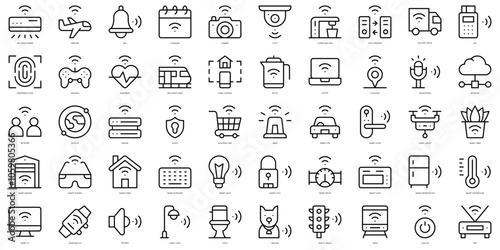 Set of simple outline internet of things Icons. Thin line art icons pack. Vector illustration