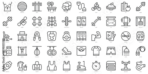 Set of simple outline fitness Icons. Thin line art icons pack. Vector illustration