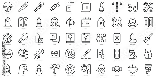 Set of thin line contraceptive methods Icons. Vector illustration