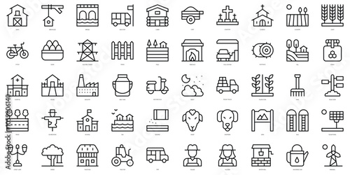 Set of thin line village Icons. Vector illustration