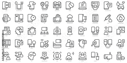Set of thin line social addiction Icons. Vector illustration