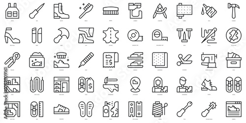 Set of thin line shoemaker Icons. Vector illustration