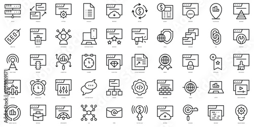 Set of thin line seo and sem Icons. Vector illustration