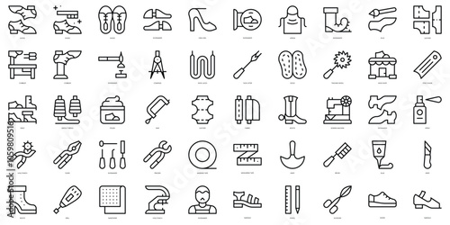 Set of thin line shoemaker Icons. Vector illustration