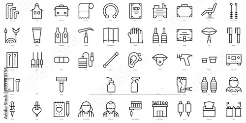 Set of thin line tattoo studio Icons. Vector illustration