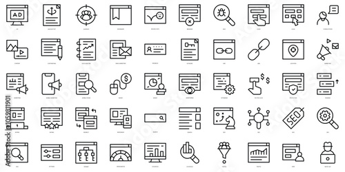 Set of thin line seo and sem Icons. Vector illustration