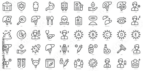 Set of thin line hepatitis Icons. Vector illustration