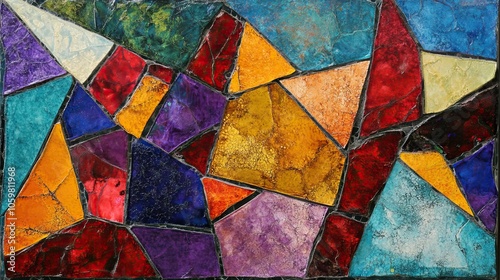 Colorful abstract mosaic, vibrant geometric shapes and intricate details, stained-glass effect" 