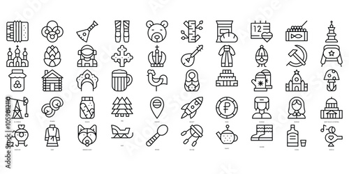Set of thin line russia Icons. Vector illustration