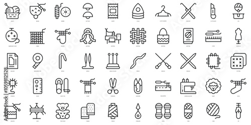 Set of thin line knitting Icons. Vector illustration