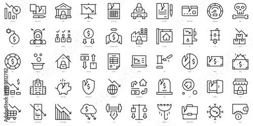 Set of thin line economic crisis Icons. Vector illustration