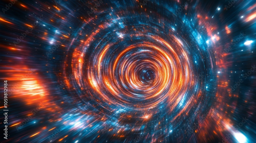 Obraz premium Traveling through the center of a colorful galaxy wormhole, an abstract representation of a sci-fi adventure filled with stars and vibrant hues, creating a sense of depth and wonder.