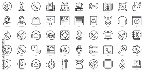 Set of thin line call center service Icons. Vector illustration