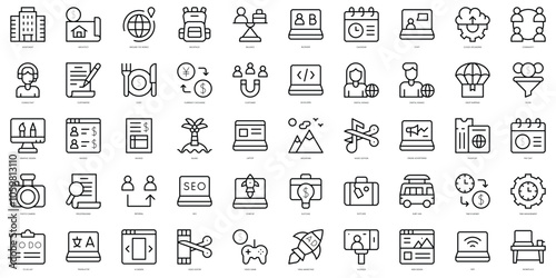Set of thin line digital nomad Icons. Vector illustration