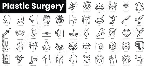 Set of outline plastic surgery icons. Minimalist thin linear web icon set. vector illustration.