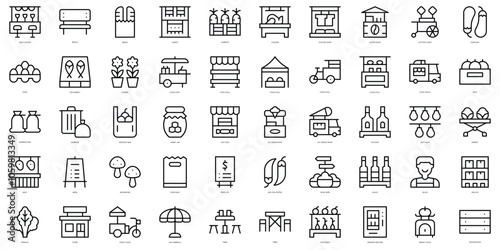 Set of thin line street market Icons. Vector illustration