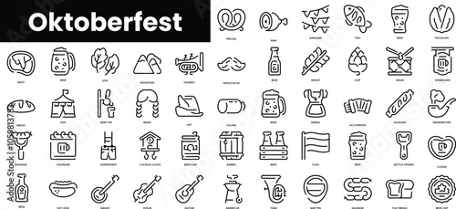 Set of outline oktoberfest icons. Minimalist thin linear web icon set. vector illustration.