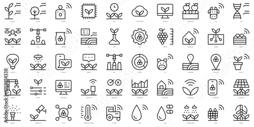 Set of thin line smart farm Icons. Vector illustration