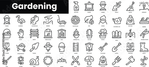 Set of outline gardening icons. Minimalist thin linear web icon set. vector illustration.