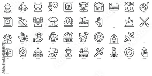 Set of thin line science fiction Icons. Vector illustration