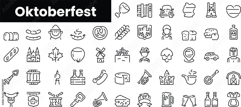 Fototapeta premium Set of outline oktoberfest icons. Minimalist thin linear web icon set. vector illustration.