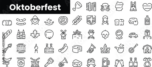 Set of outline oktoberfest icons. Minimalist thin linear web icon set. vector illustration.