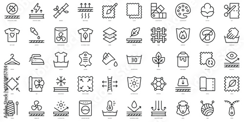 Set of thin line fabric features Icons. Vector illustration