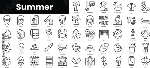 Set of outline summer icons. Minimalist thin linear web icon set. vector illustration.