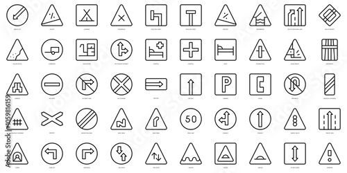 Set of thin line traffic signs Icons. Vector illustration